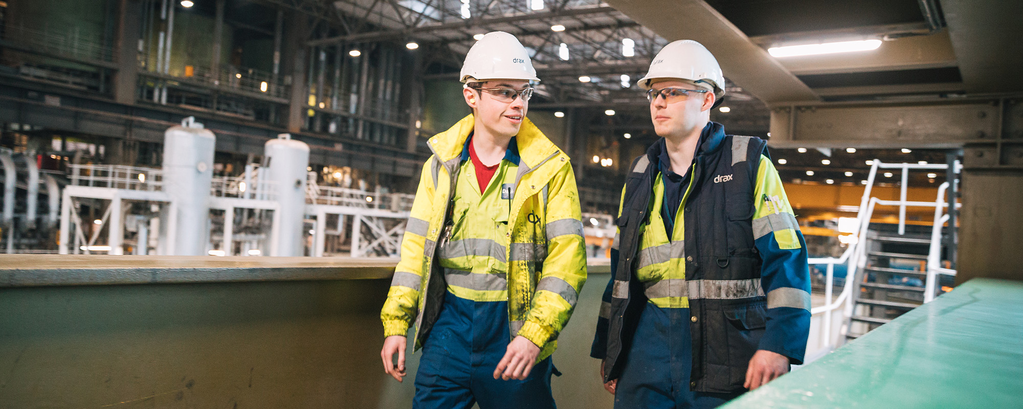 Two apprentices walking together at the Drax power station