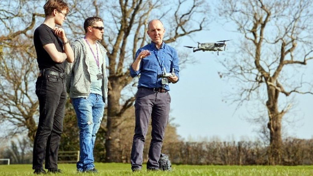 Students flying a drone