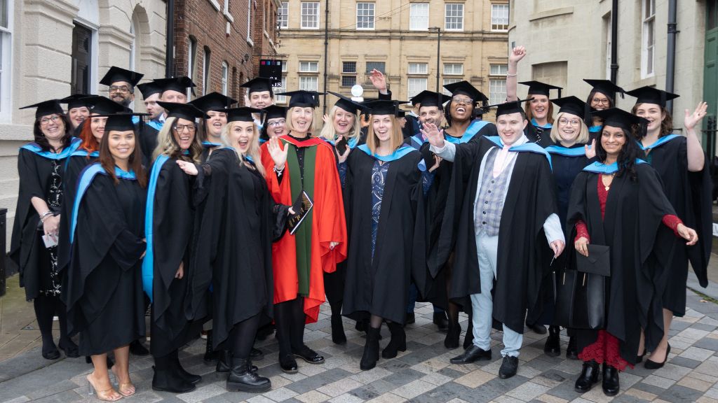 Graduates celebrating at Wakefield College’s University Centre graduation 2024