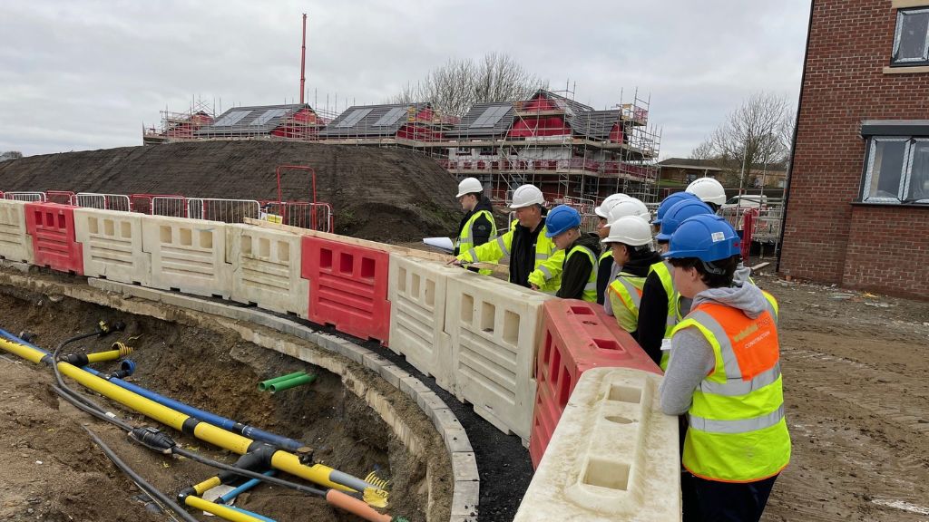 Students exploring Caddick Construction’s Soothill site in Batley