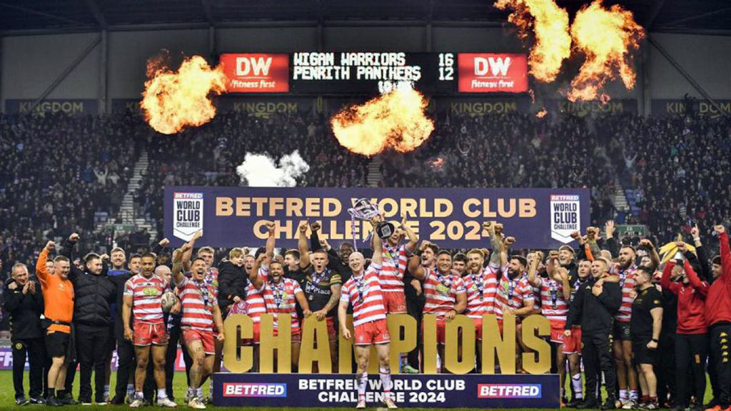 Wigan Warriors with the World Club Challenge 2024 trophy