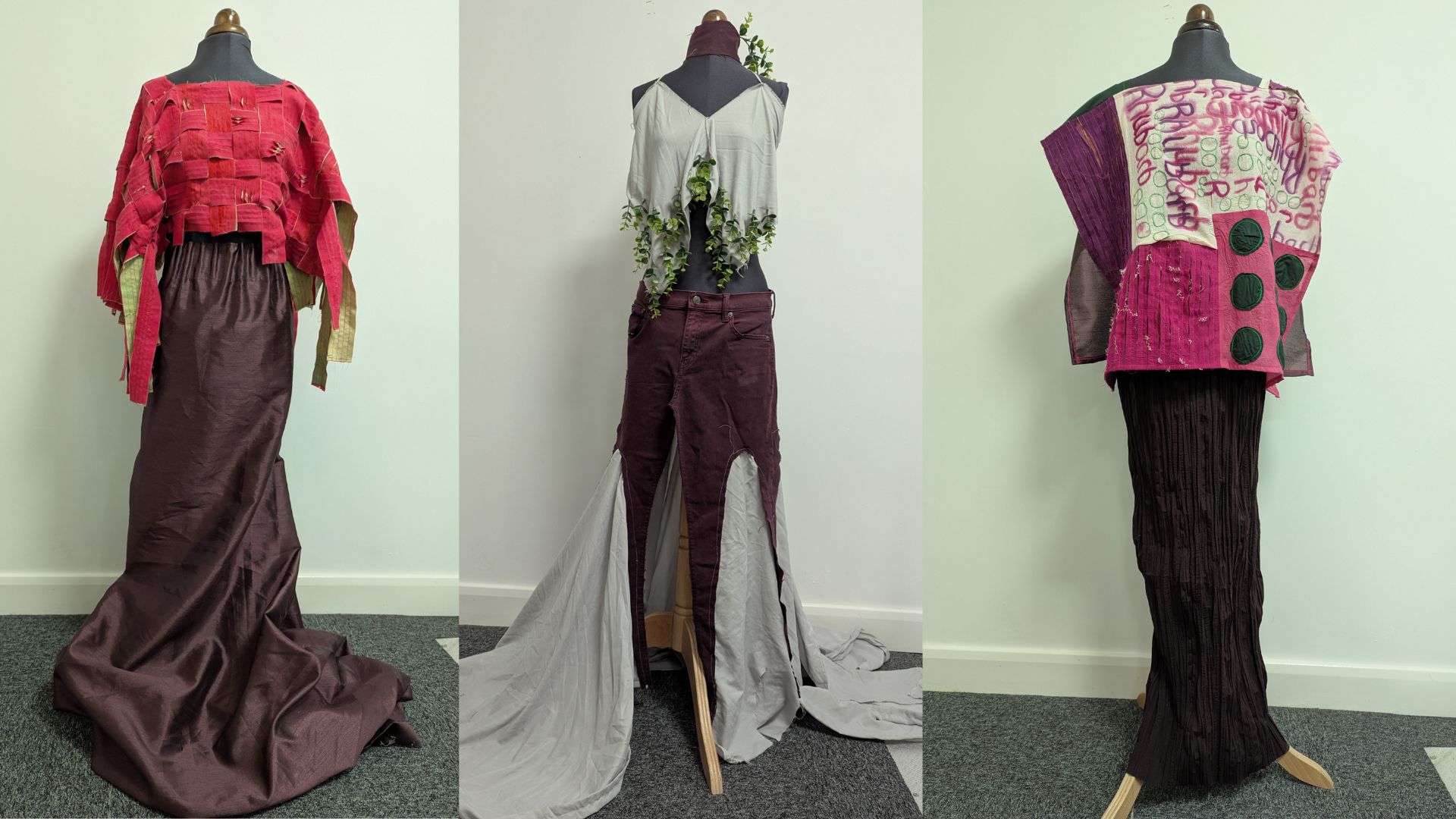 Images of sustainable fashion garments inspired by rhubarb