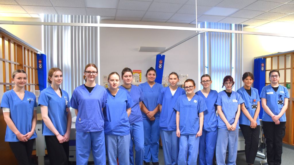 T Level Healthcare students at their placements at Mid Yorkshire Teaching NHS Trust