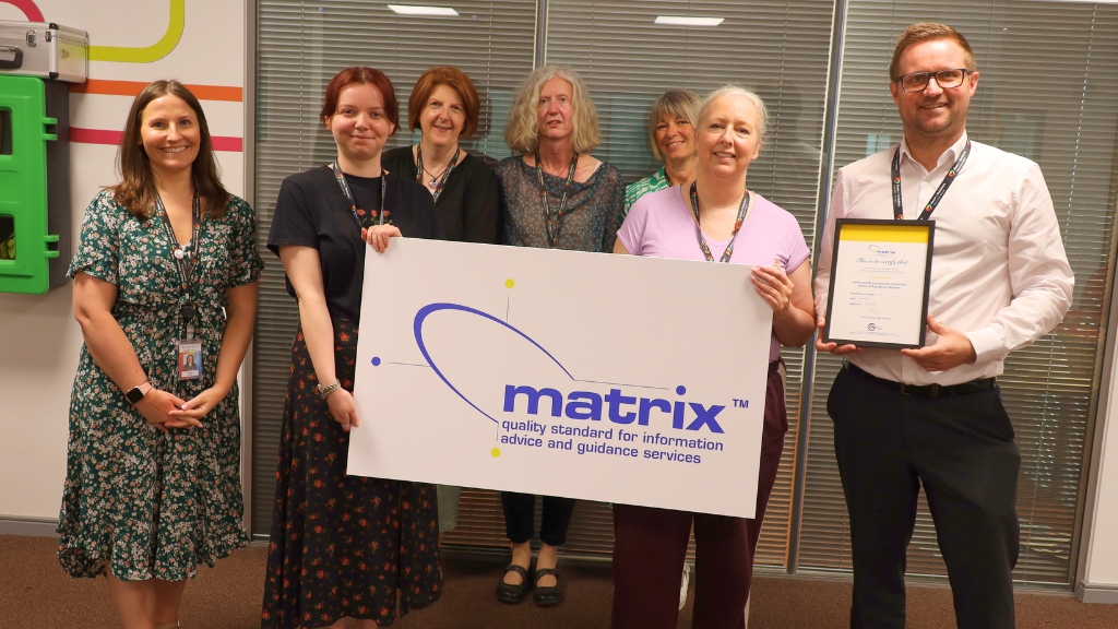 The Group’s Careers and Course Information teams with their Matrix accreditation certificate