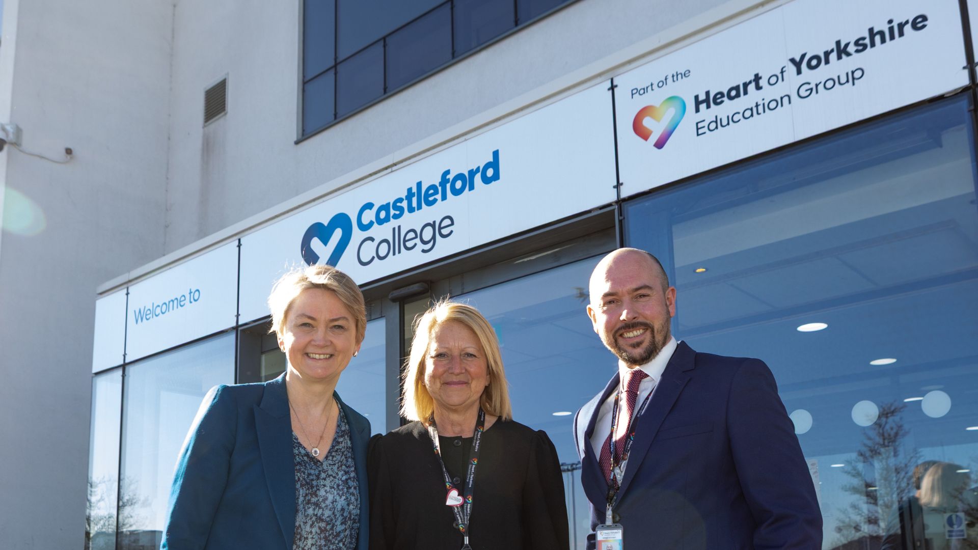 Yvette Cooper (left) with Sam Wright (middle) and Steve Harrison (right)