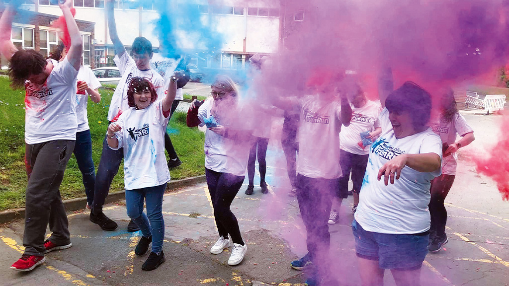 Students participating in a colour fun run