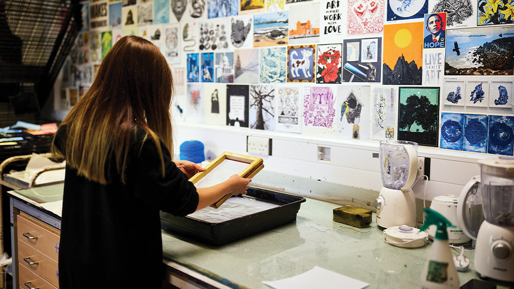 Art student working in the studio