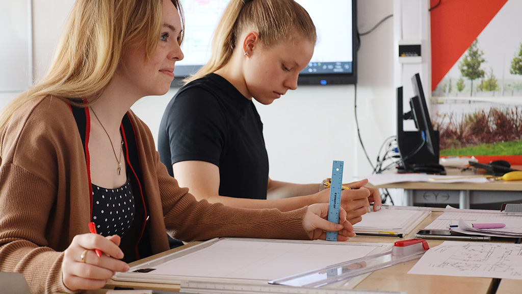 Students in construction classroom