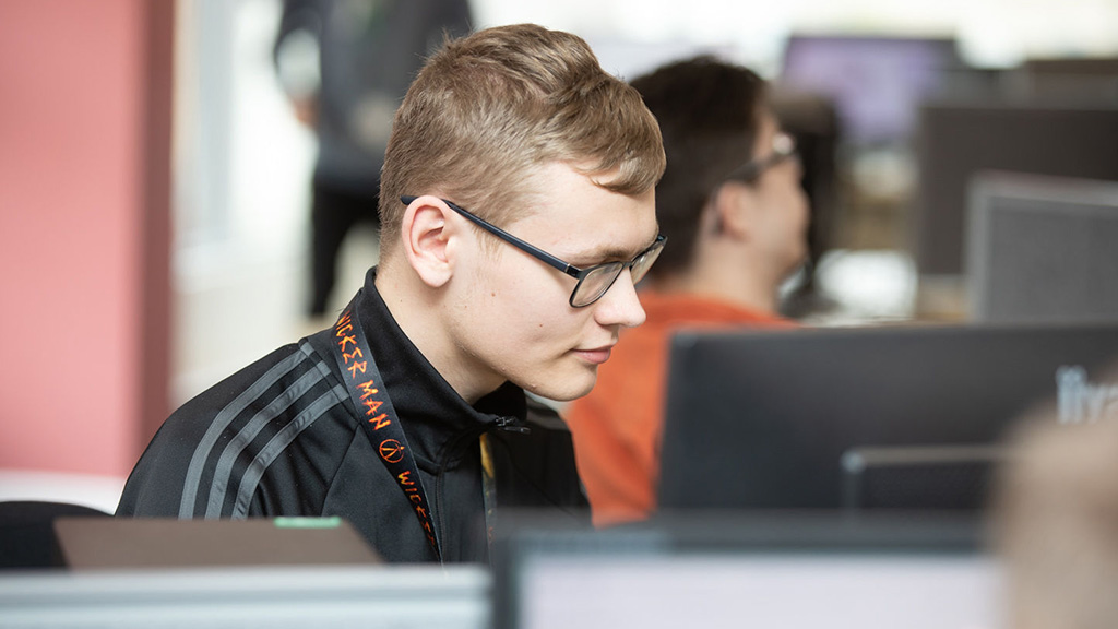 Student working at a computer