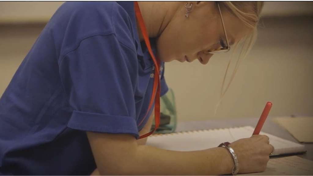 Student working in classroom